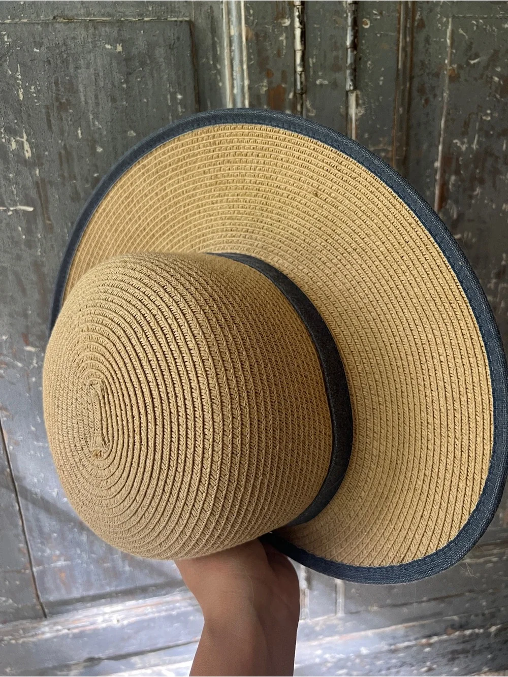 Cottage Core Gardener Straw & Denim Chambray Garden Hat